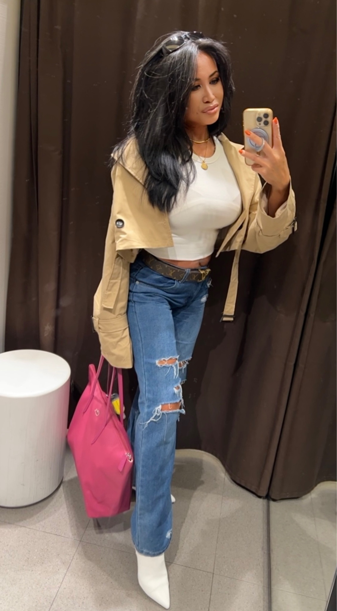 I’m 5’3 128 lbs and wearing the tank top in Medium. I am also wearing the cropped trench coat in Medium but can possibly wear it in Small for a snugger fit. I opted for Medium to give myself enough room for sweaters.

The glasses are from Fendi but is no longer available so I linked similar styles.  The bag is from Lacoste and is no longer available so I linked similar items. Those Levi’s jeans are 505’s Boys’ size 18 but women’s sizes are linked below. 

#LTKU #LTKstyletip #LTKfindsunder50