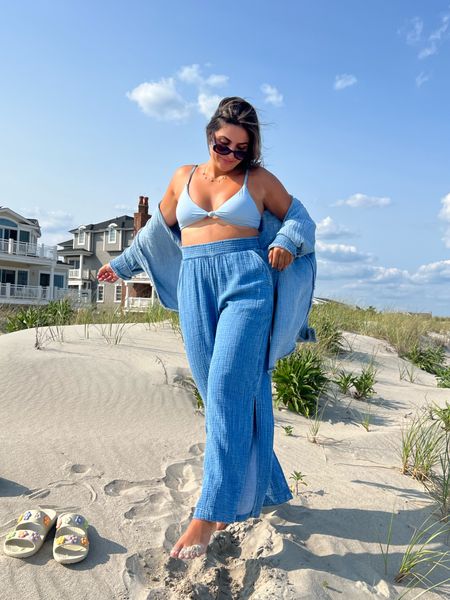 Absolutely love this matching set from Aerie! Comfy gauze material that’s great for the Beach/Paul/every day. They run true to size (M in top + bottom). Obsessed with these Croc two strap sandals, as comfortable as Birkenstocks and I love these fun little flower charms. Under 40, really affordable! I did a side 8 and am a 7.5. 

#LTKshoecrush #LTKSeasonal #LTKunder100