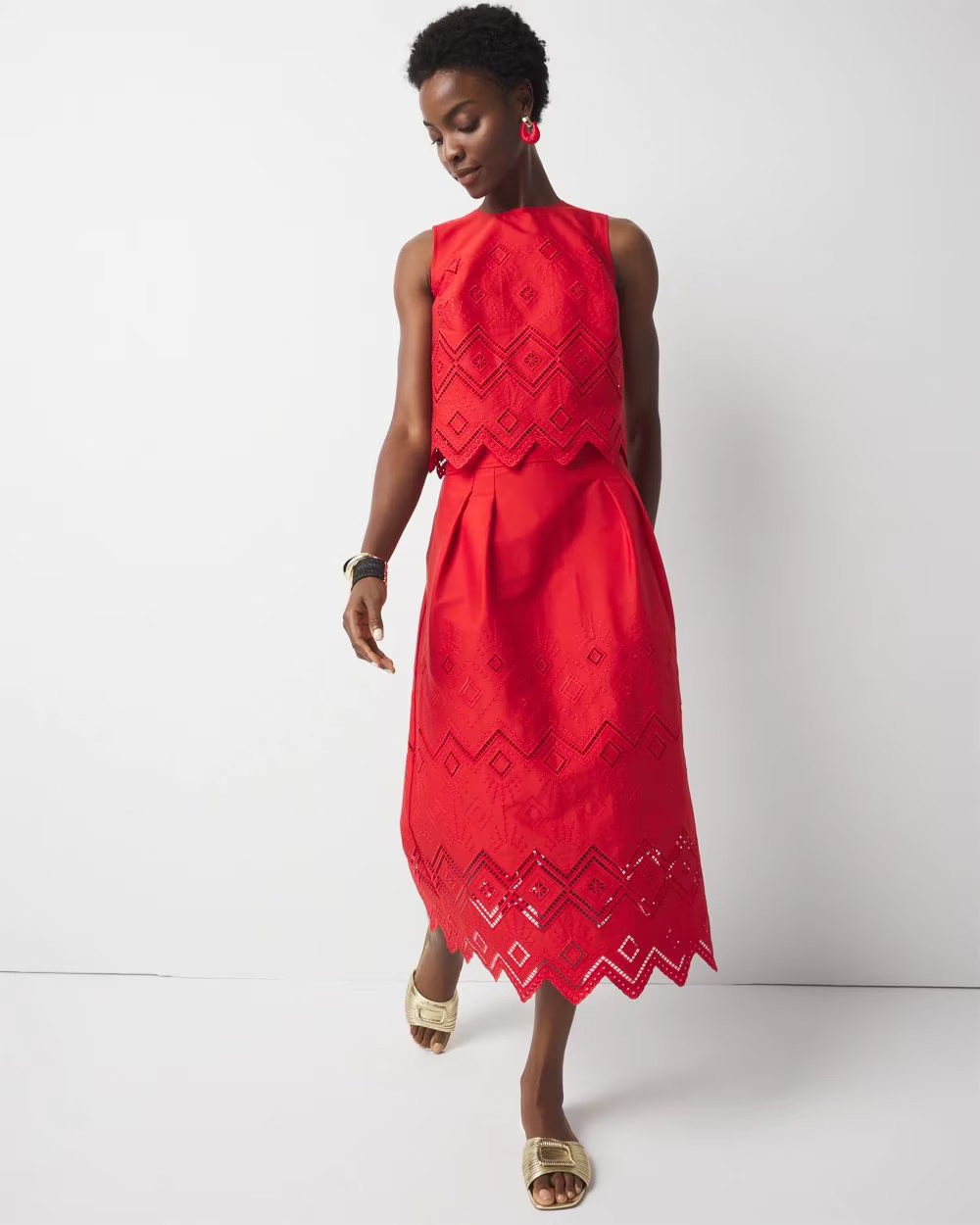Poplin Eyelet A-Line Skirt | White House Black Market