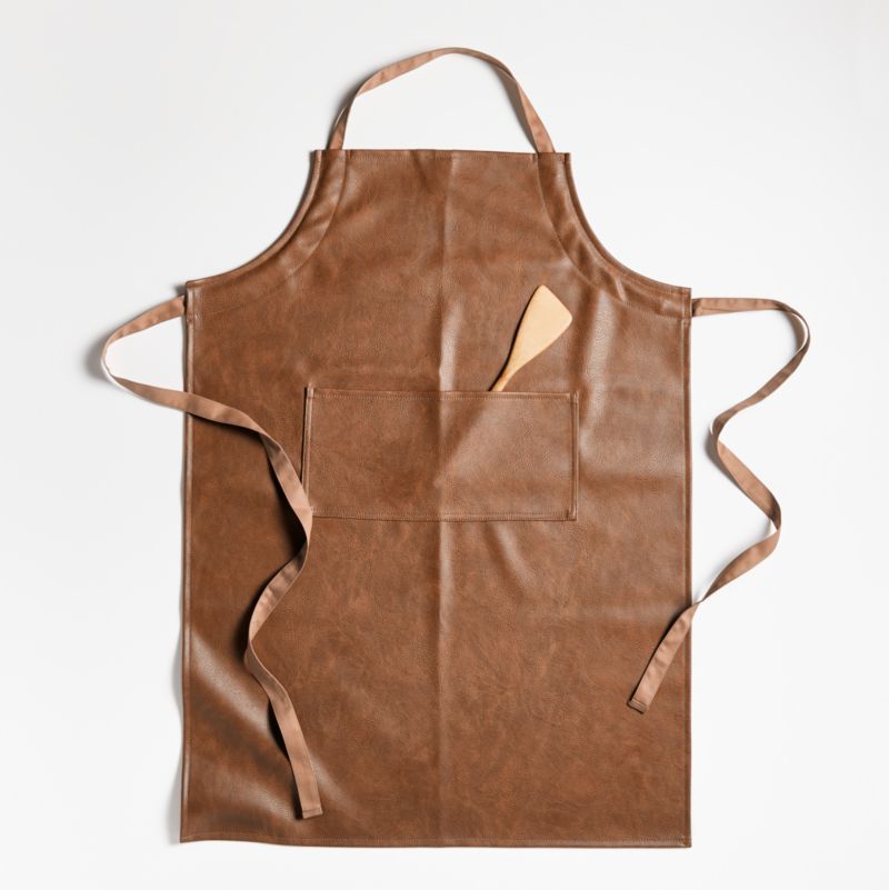 Scout Cognac Faux Leather Apron with Pocket + Reviews | Crate and Barrel | Crate & Barrel