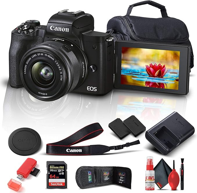 Canon EOS M50 Mark II Mirrorless Digital Camera with 15-45mm Lens (Black) (4728C006), 64GB Extrem... | Amazon (US)