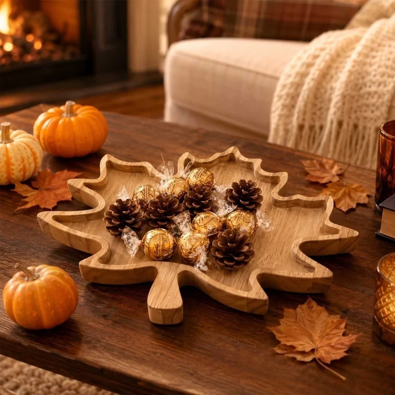 Thanksgiving Autumn Maple Leaf Wooden Serving Tray, Fall\u2011Themed Natural Wood Platter, Decora... | Walmart (US)