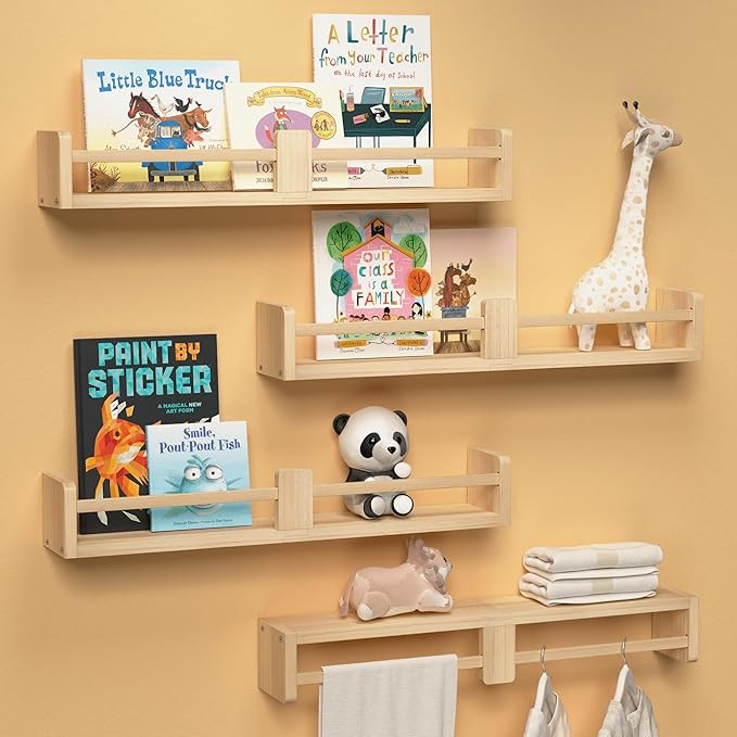 24 Inch Nursery Book Shelves, Floating Shelves Set of 4, Wall Mounted Hanging Shelves for Kids Ro... | Amazon (US)