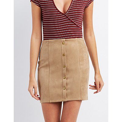 Faux Suede Button-Up Skirt | Charlotte Russe