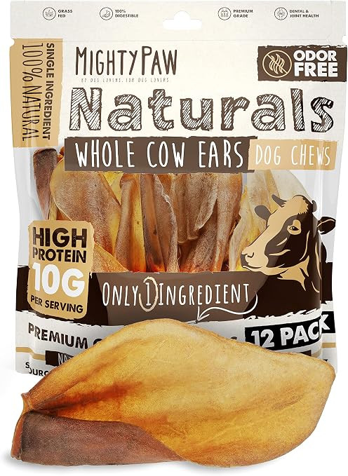 Mighty Paw 100% Natural Unbleached Cow Ears for Dogs - Single Ingredient - Cows Ears for Dogs Che... | Amazon (US)