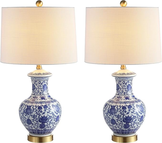 JONATHAN Y JYL1072A-SET2 25.25" Traditional Blue and White Ceramic Table Lamp Set of 2 for Living... | Amazon (US)