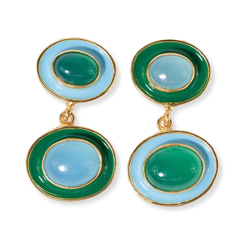 Betty Semi-Precious Mixed Stone And Enamel Drop Earrings Green/Light Blue Green/Light Blue | INK+ALLOY