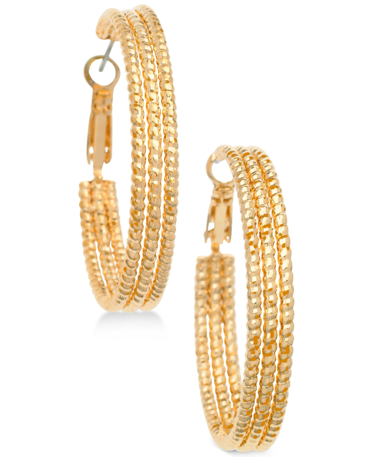 Guess 1 1/2" Textured Hoop Earrings - Gold | Macy's