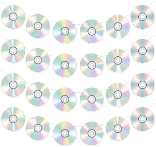 CHUNNIN 4pcs 90's Party Decorations CD Paper Banners Retro 90s Theme Disco Mix CD Hanging Garland... | Amazon (US)