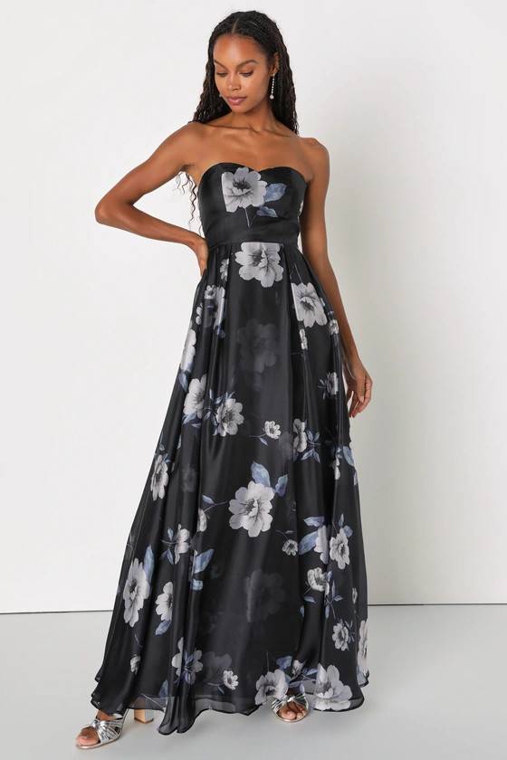Regal Status Black Floral Print Strapless Maxi Dress | Lulus (US)