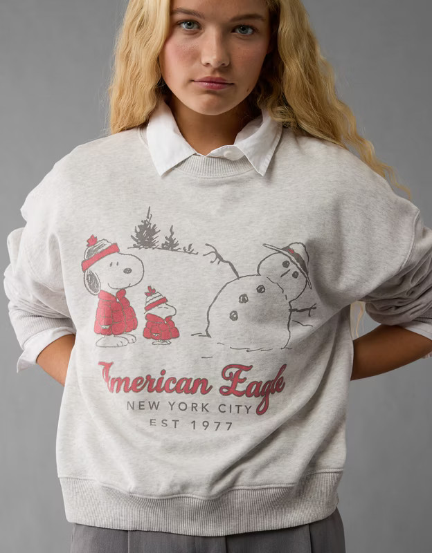 AE Snoopy Holiday Relaxed Crew Neck Sweatshirt | American Eagle Outfitters (US & CA)