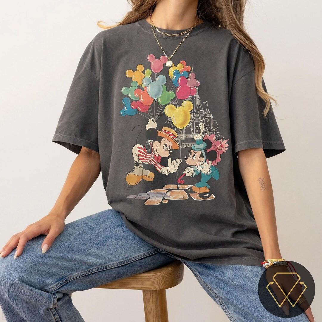 Vintage Mickey Minnie Balloon Comfort Colors Shirt, Disney Castle Shirt, Disneyland Family Vacati... | Etsy (US)
