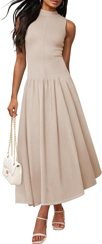 ZESICA Women's Summer Sleeveless Tank Maxi Dress 2025 Mock Neck Ribbed Knit High Waist Flowy Wedd... | Amazon (US)