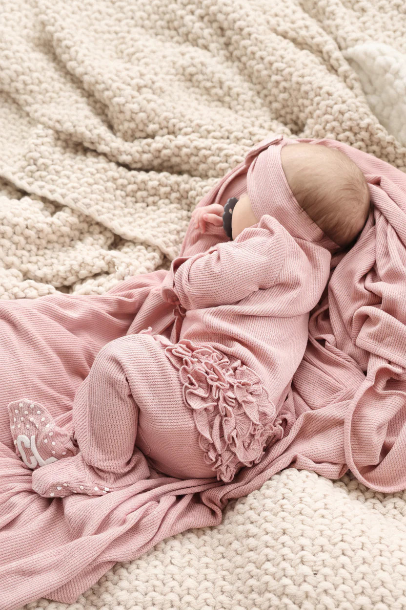Vintage Rose Bamboo Waffle Ruffle Zipper Footie | Caden Lane