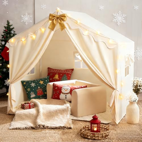Tiny Land Kids Tent with Mat and Star Lights, Indoor Playhouse for Toddlers, 57"x36"x52" Large Reading Nook for Girls & Boys, Modern Bed Canopy for Kids Room | Amazon (US)