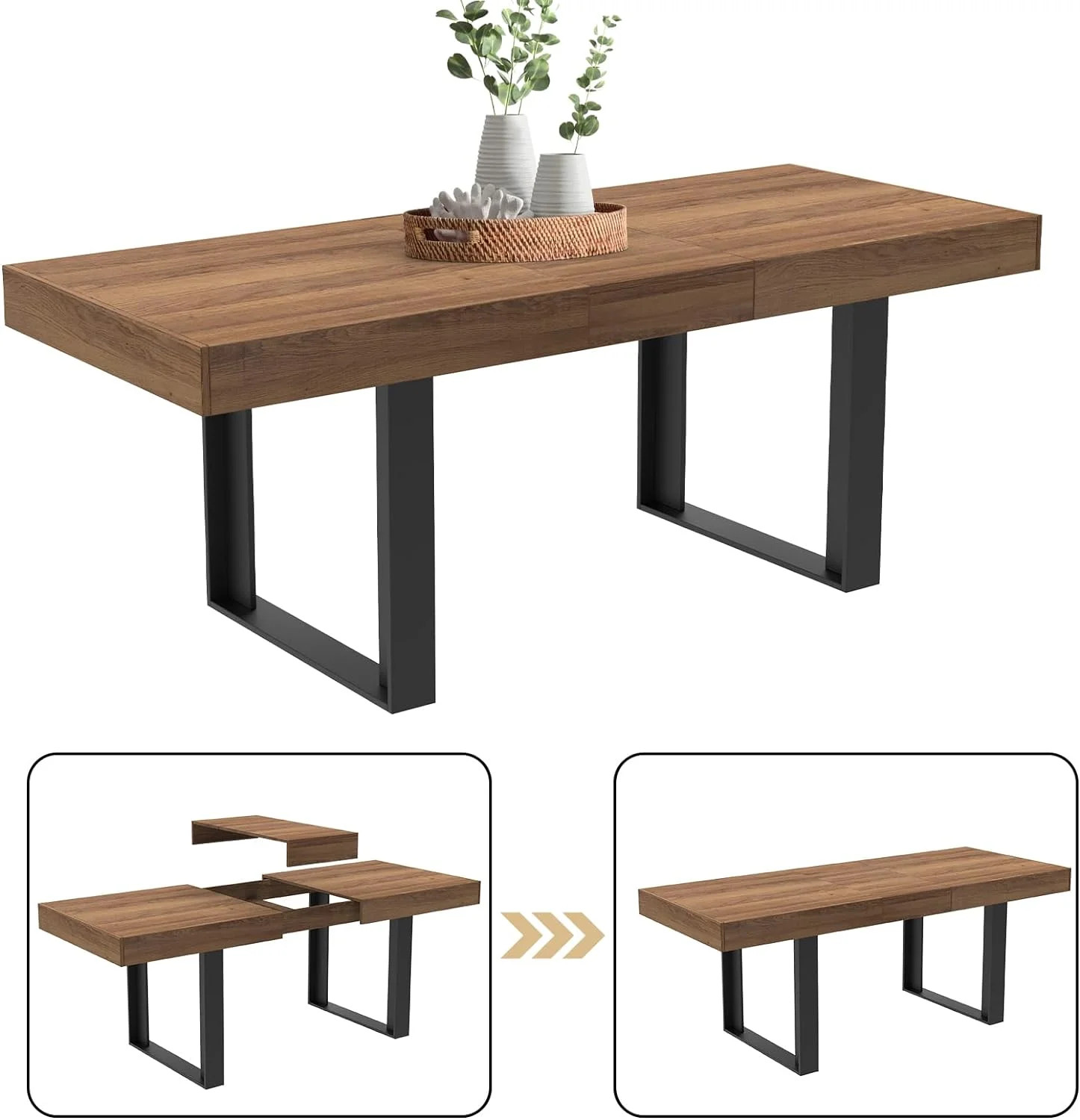 Coewske 63'' - 79'' Wooden Extendable Dining Table Modern Rustic Kitchen Expanding Table Walnut | Walmart (US)