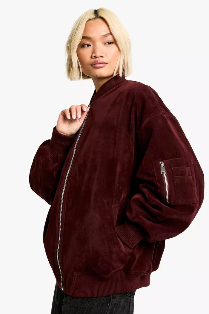 Suede Look Oversized Bomber Jacket | Boohoo.com (UK & IE)