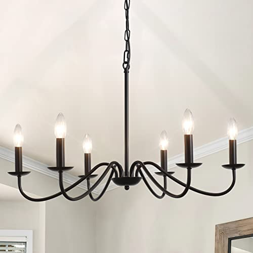 ADSENSTY Black Chandelier 6-Light Chandeliers for Dining Room Rustic Farmhouse Chandelier Modern Kitchen Light Fixtures Ceiling Chandeliers Light Fixture for Living Room, Foyer, Bedroom, Hallway, | Amazon (US)