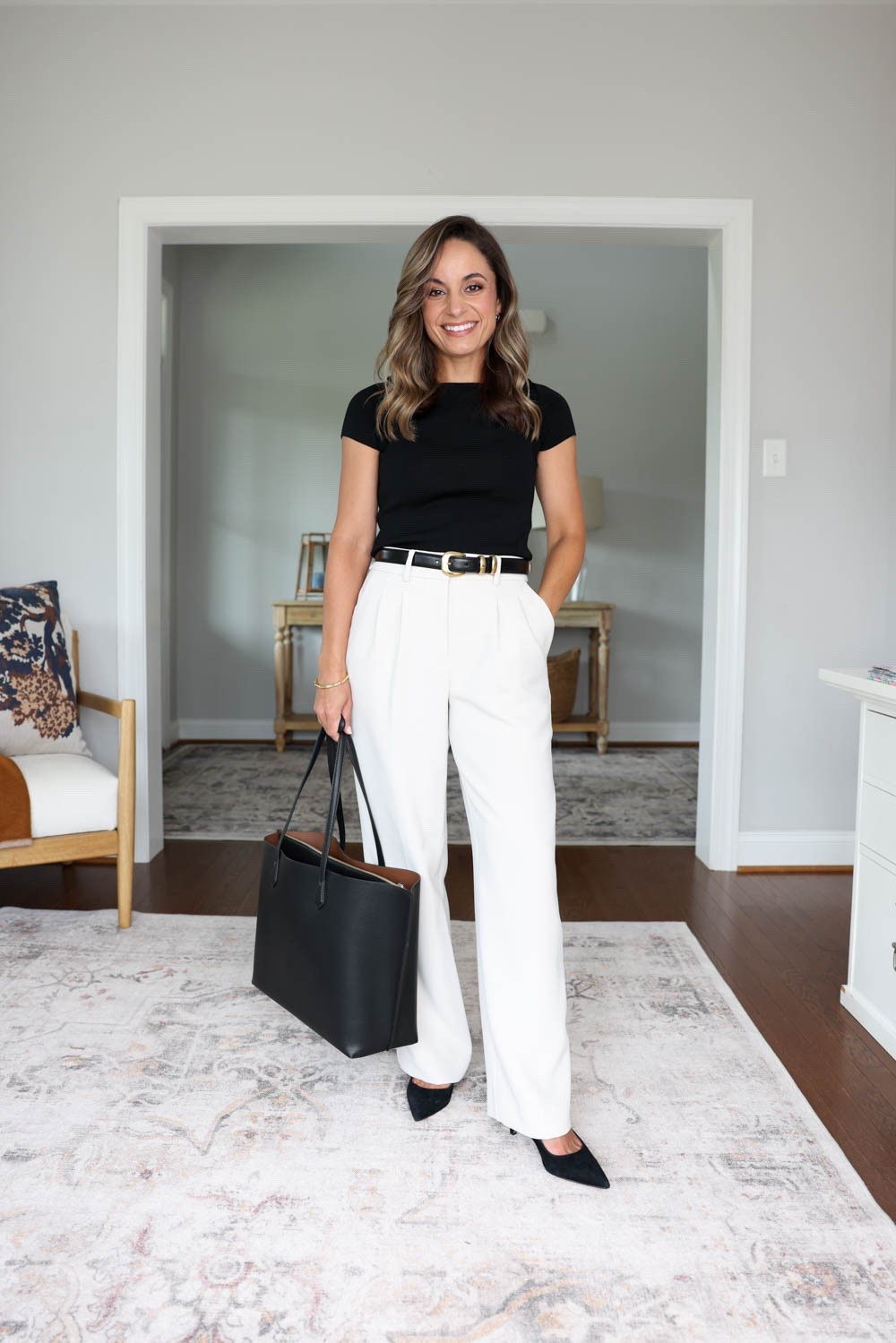 Work outfits by color series: black 

Pants: petite 00 - 28” inseam 
Top: petite xxs

#LTKPetite #LTKWorkwear