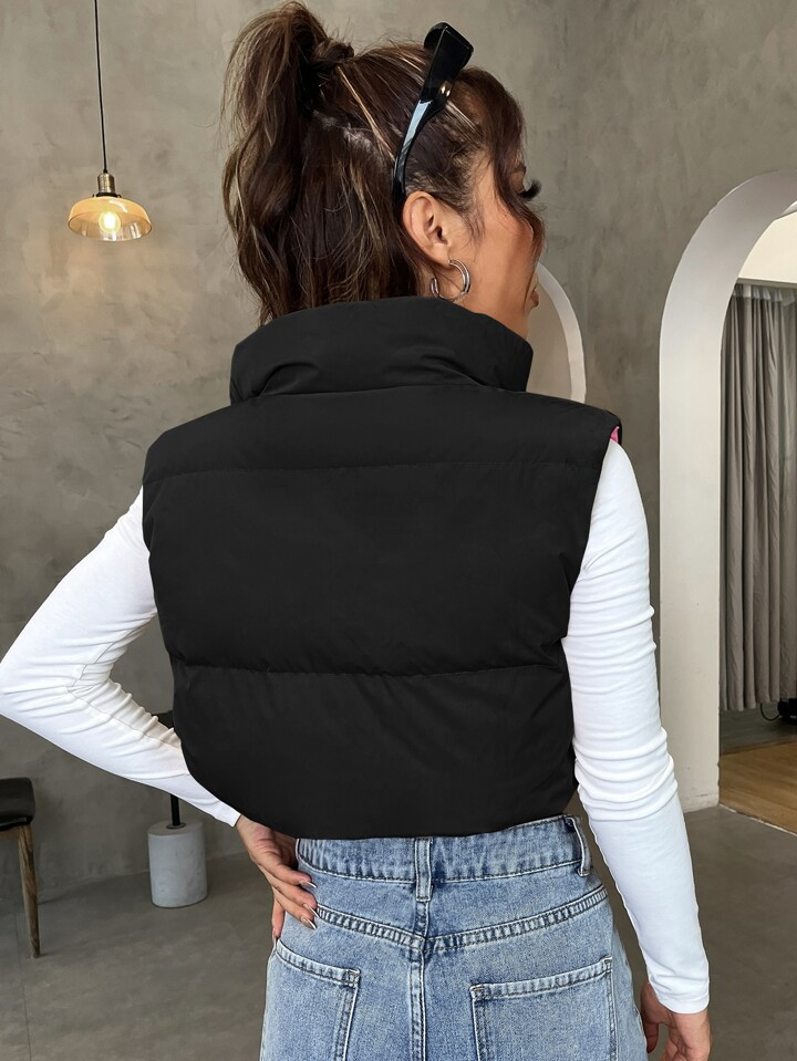 SHEIN Qutie Zip Up Drawstring Puffer Vest Coat | SHEIN