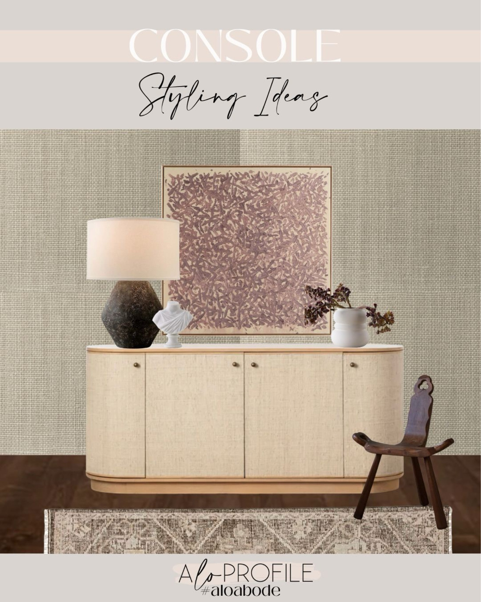 Entry Decor // styled entry, neutral entry, textural furniture, wood bench, neutral runner rug, textural art, mixed media art, black wall sconces, minimal sconces, minimal entry decor, wabi sabi decor, potted plant, neutral furniture, textural furniture, foyer decor, foyer set up, west elm art