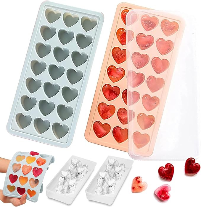 2 Pack Heart Shpaed Ice Cube Trays with Lids, 42 Holes Silicone Heart Ice Cube Molds for Whiskey,... | Amazon (US)