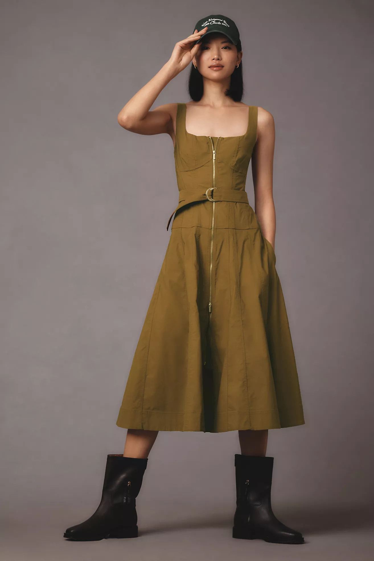 By Anthropologie Sleeveless Zip-Front Belted Midi Dress | Anthropologie (US)