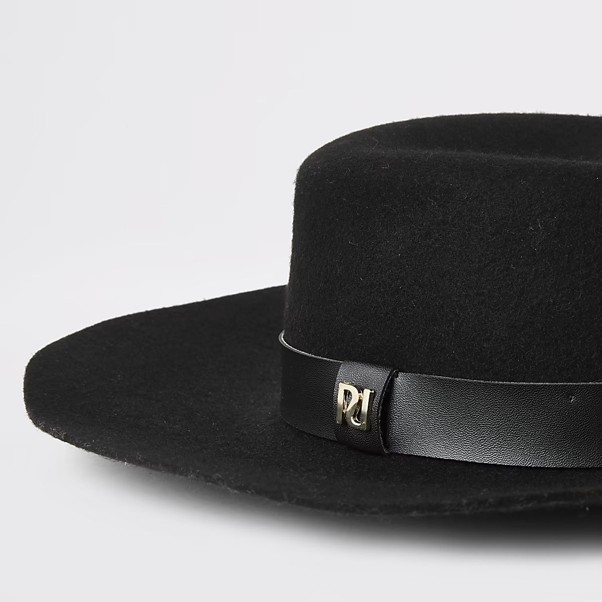 Black PU band fedora hat | River Island (UK & IE)