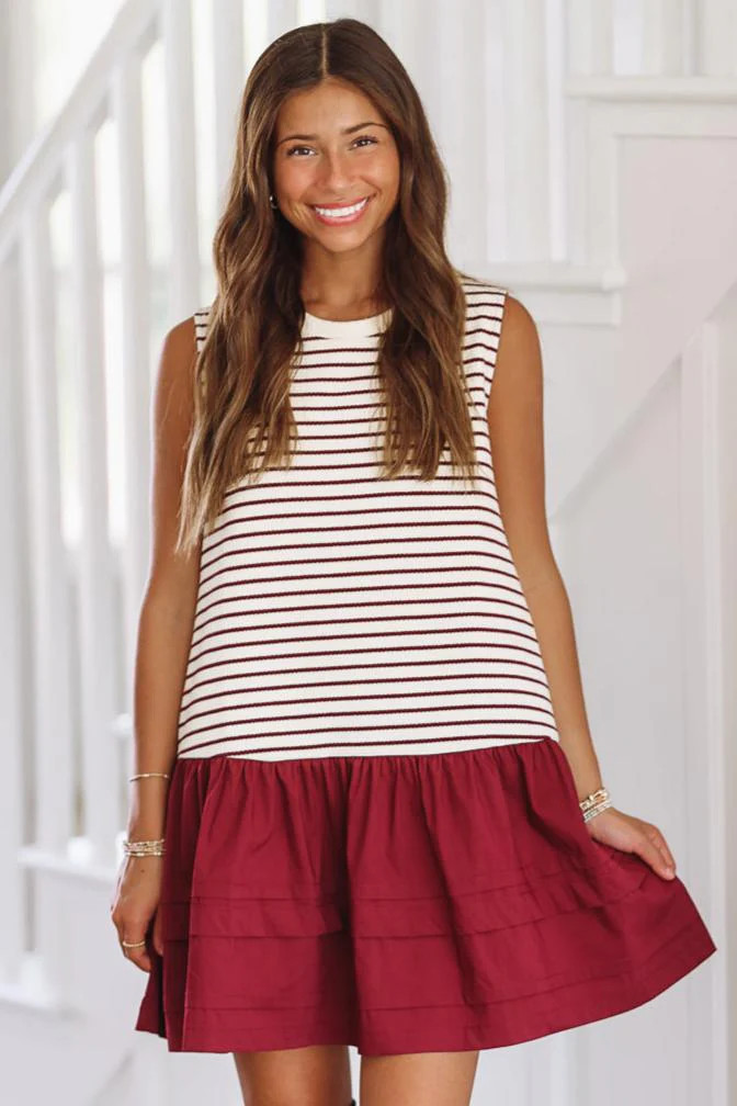 Play it Cool Mini Dress - Crimson and White | Hazel and Olive