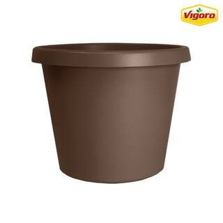 10 in. Antonella Medium Chocolate Plastic Planter (10 in. D x 8 in. H) with Drainage Hole | The Home Depot