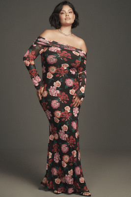 AFRM Long-Sleeve Off-The-Shoulder Mesh Maxi Dress | Anthropologie (US)