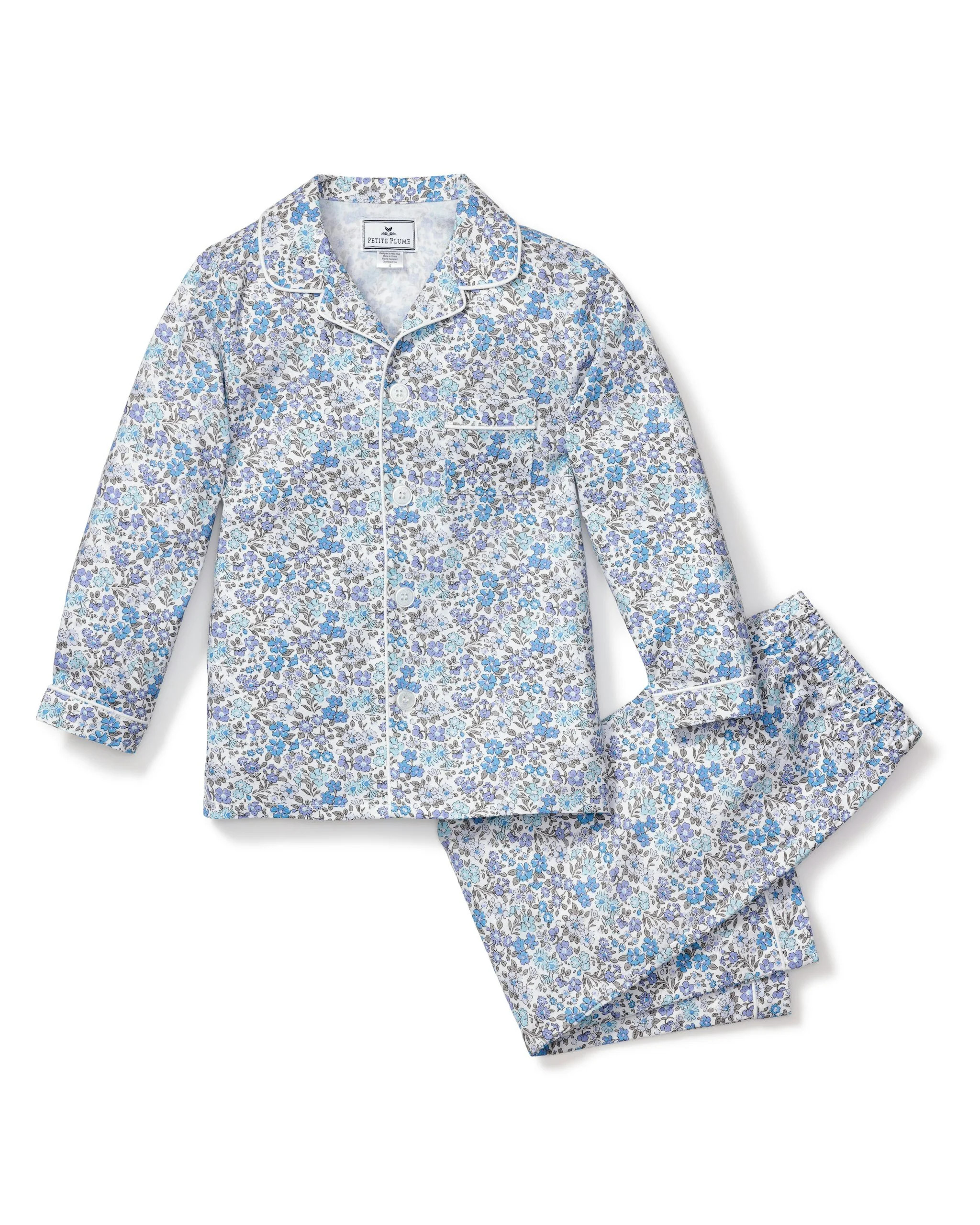 Kid's Twill Pajama Set in Fleur D'Azur | Petite Plume