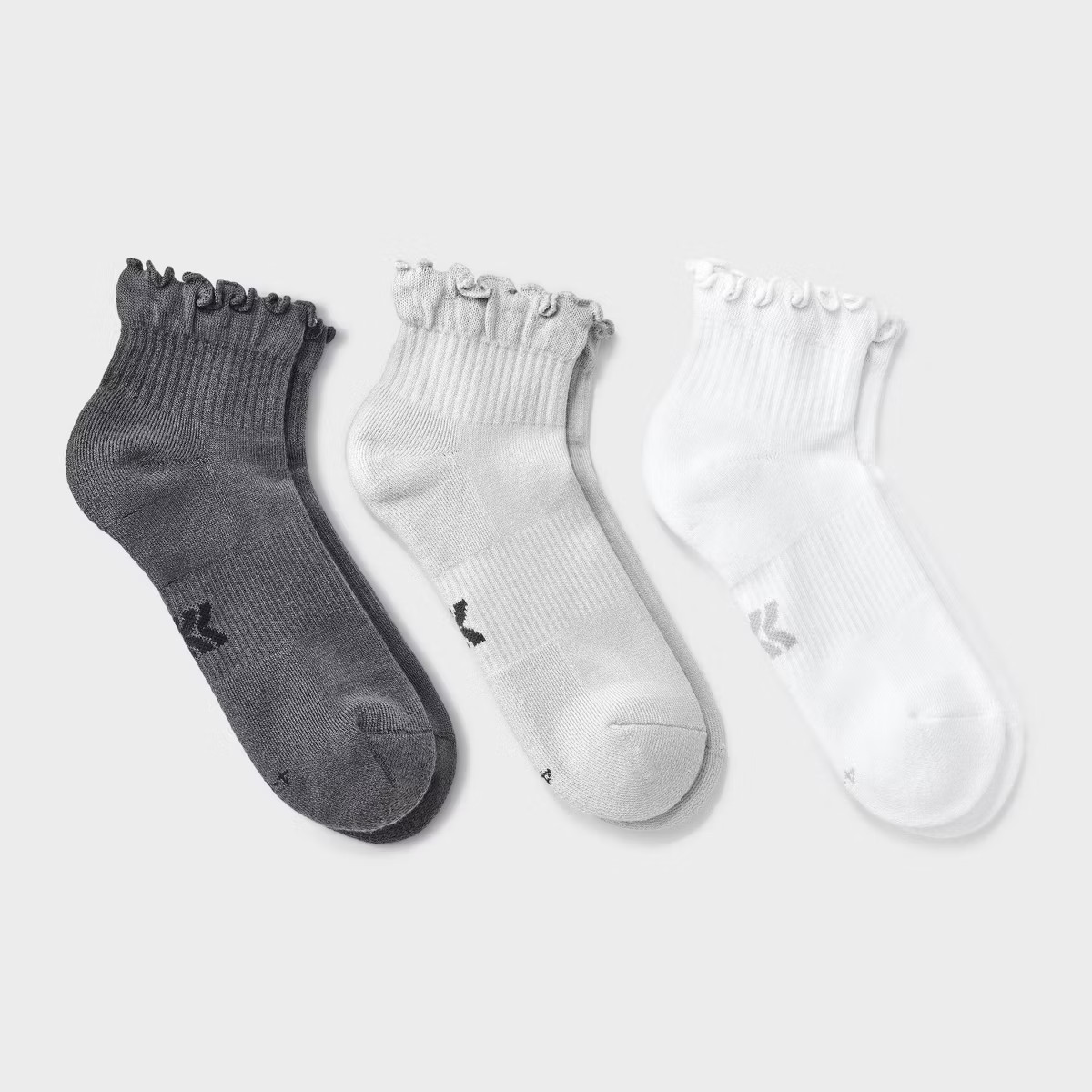 Women's Cushioned Ruffle 3pk Ankle Socks - All In Motion™ White/Gray/Black 4-10: Arch Support, ... | Target