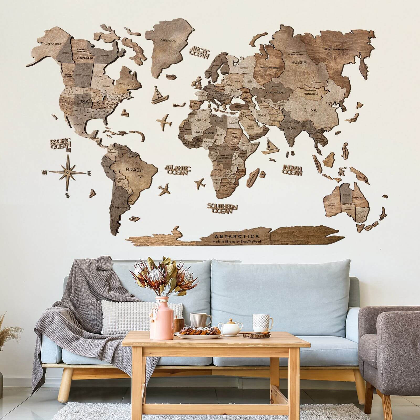 3D Wooden World Map Terra | Enjoythewood