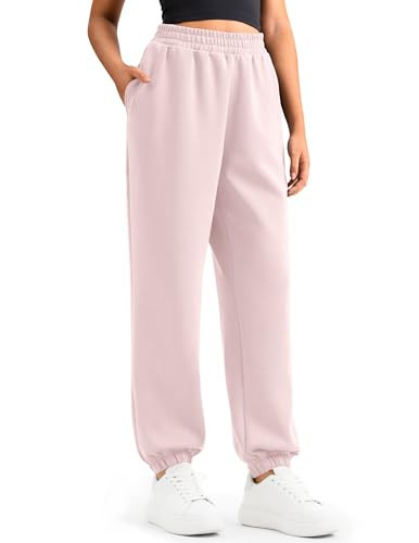 Colorfulkoala Velvra Modal Fleece Lined Joggers for Women - High Waisted Ultra-Soft Thermal Winter Casual Lounge Sweatpants Pants with Pockets(S, Crystal Pink) | Amazon (US)