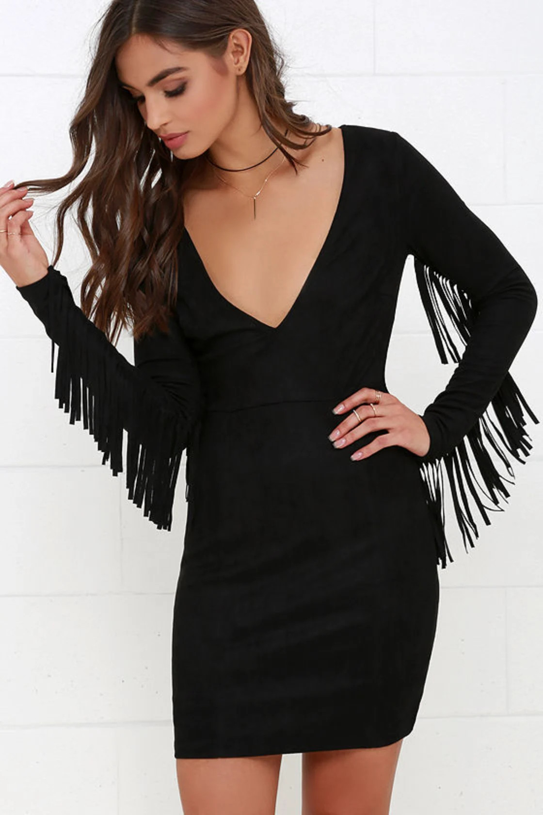 Still Wild Black Suede Fringe Dress | Lulus (US)