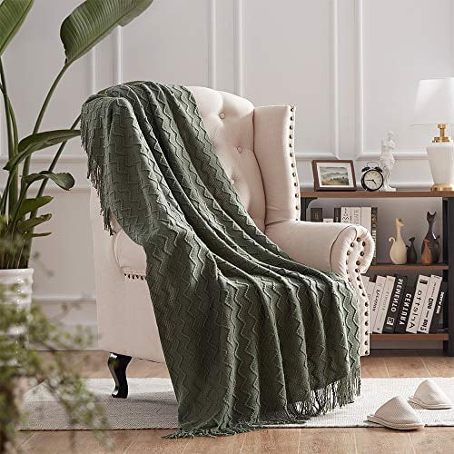 Throw Blankets for Couch Green Moss Decorative Knit Blanket with Tassel Fringe Soft Lightweight Z... | Walmart (US)