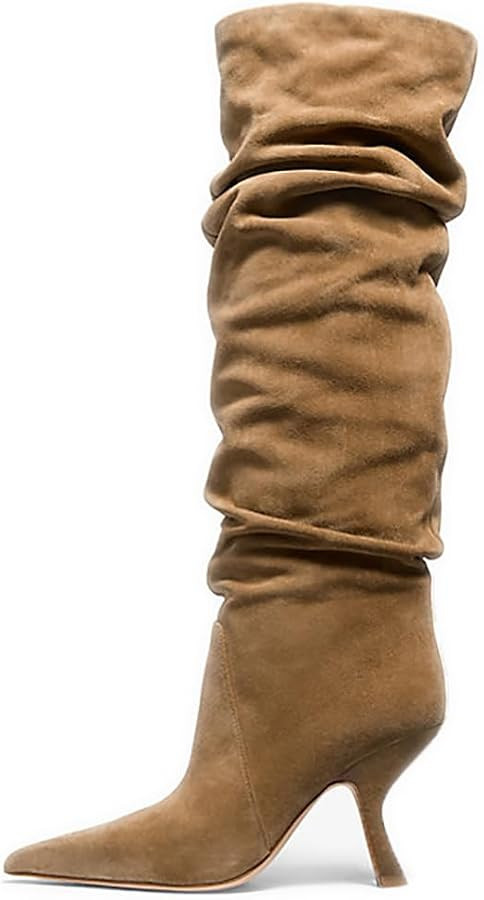 Slouch Knee High Boots Women Fall Kitten Heel Tall Long Boot | Amazon (US)