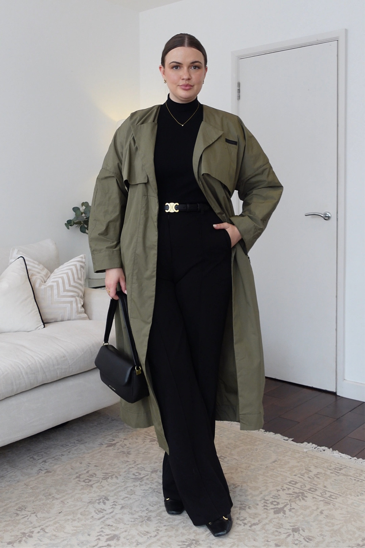 Workwear, office outfit, formal outfit, fall fashion, autumn outfit, transitional outfit, khaki coat, trench coat, high neck top, wide leg trousers, black trousers, ankle boots, shoulder bag, Katie Loxton, Mango, & other stories, ASOS, River island

#LTKSeasonal #LTKeurope #LTKstyletip