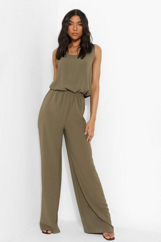 Tall Linen Look Scoop Wide Leg Jumpsuit | Boohoo.com (US & CA)