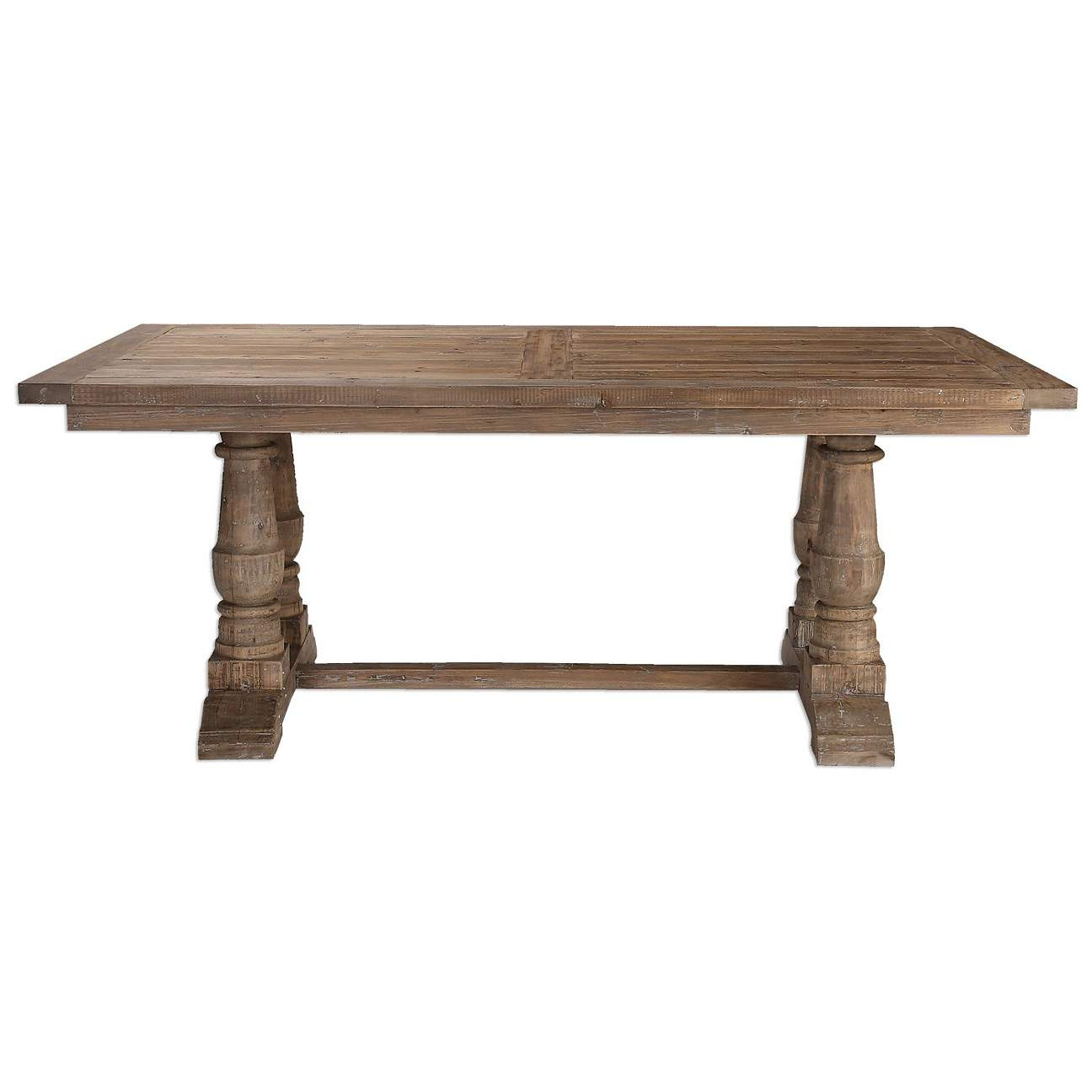 Uttermost Stratford 76"W Stony Gray Wash Wood Dining Table | LampsPlus.com