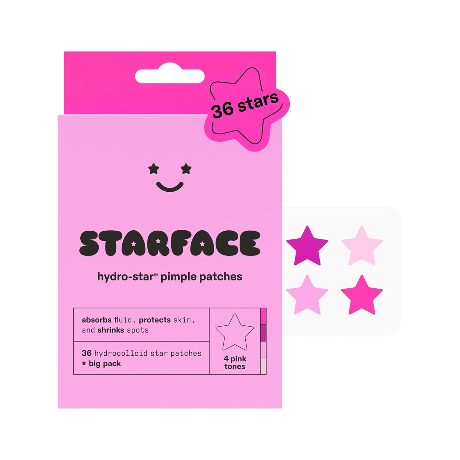 Starface HydroStar Pink Hydrocolloid Star-Shaped Pimple Patch Refill, 36 ct | Amazon (US)