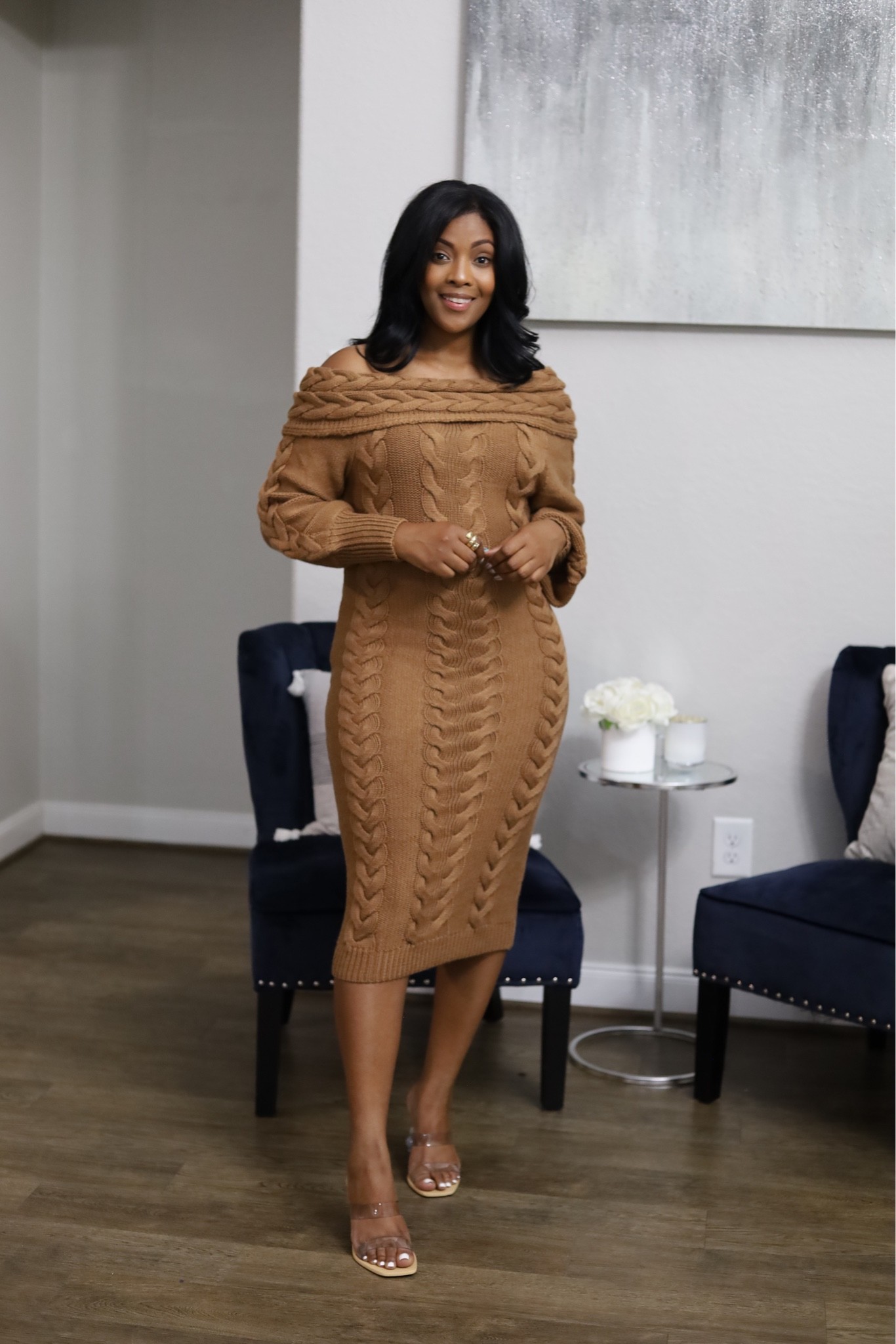 Cutest sweater dress! Midi dress. Off the shoulder dress. #revolve