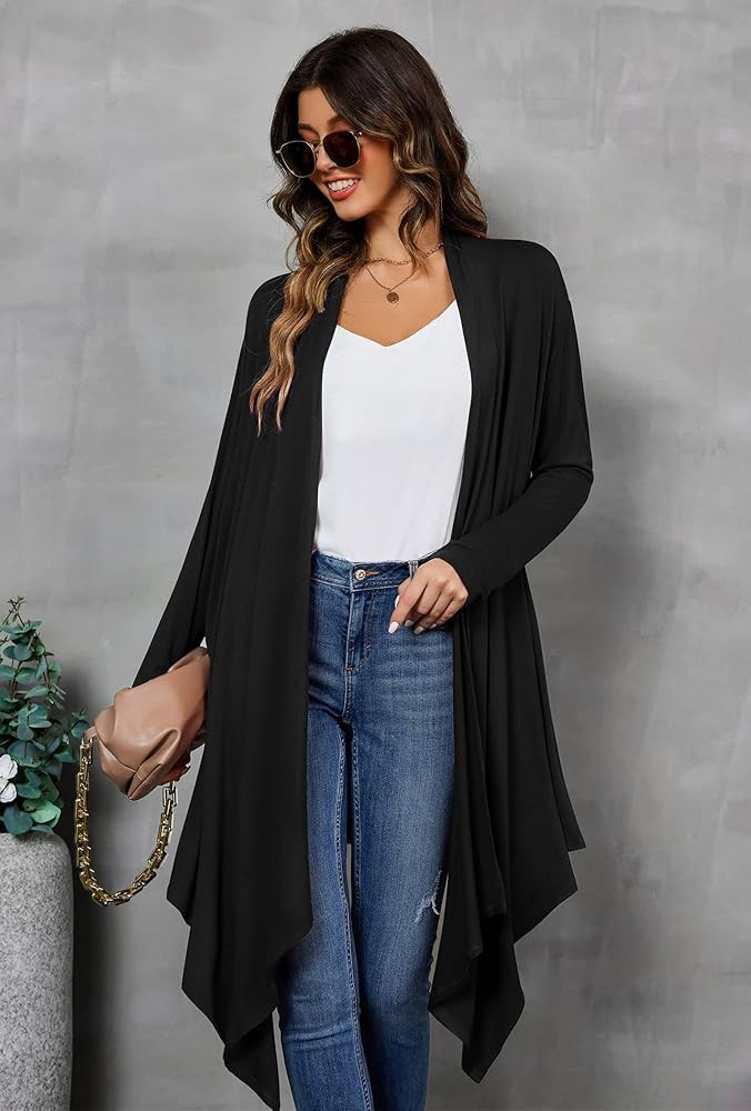 Zeagoo Women's Open Front Cardigan Soft Long Sleeve Draped Flowy Cardy Duster Outerwear S-2XL | Amazon (US)