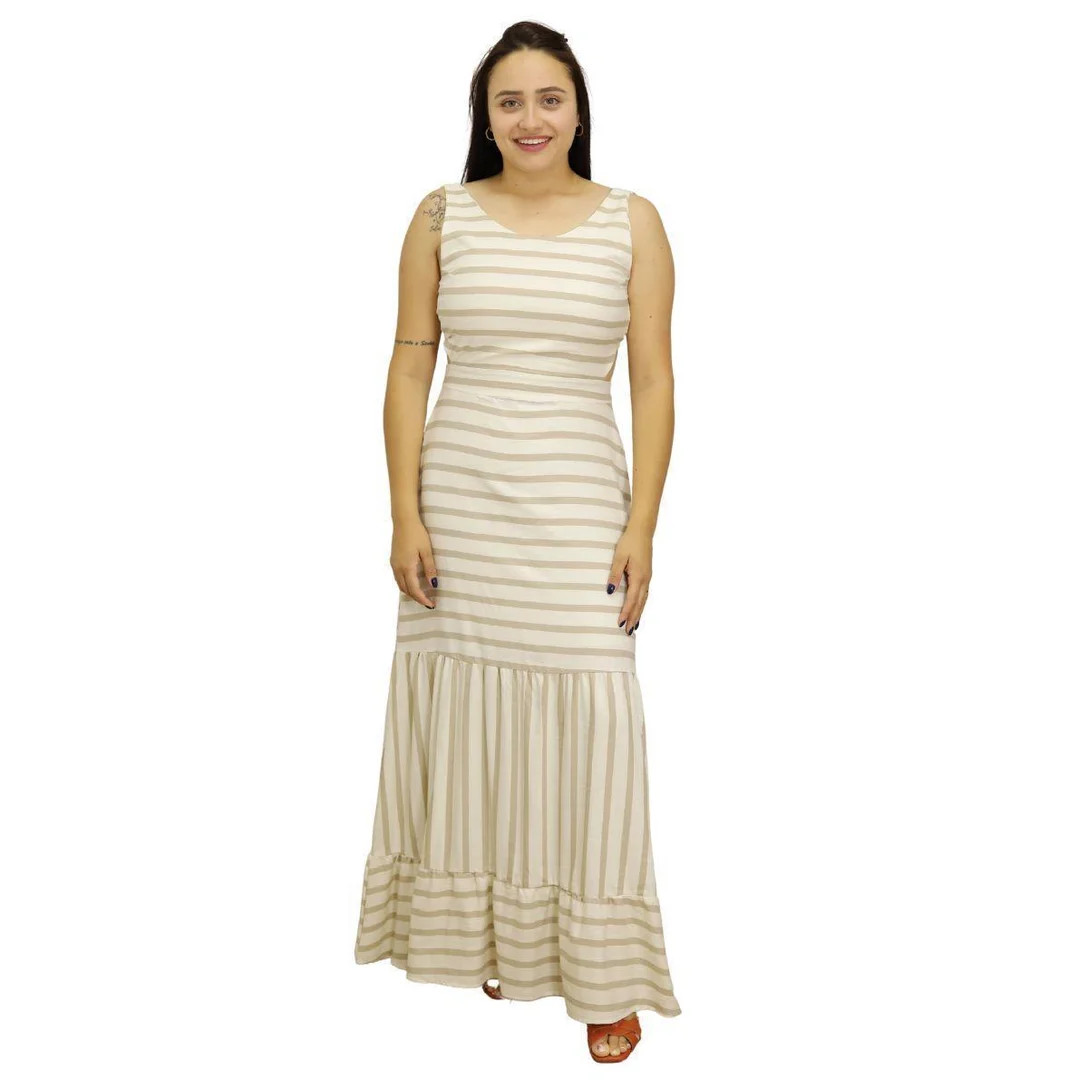 Vestido Feminino Longo Listrado Alça Regata #MO 21.24.0024 - Bege | Zattini (BR)