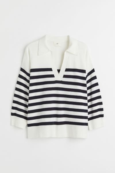 Conscious choice  Soft, knit sweater with wool content. Collar, V-shaped opening at front, droppe... | H&M (US + CA)