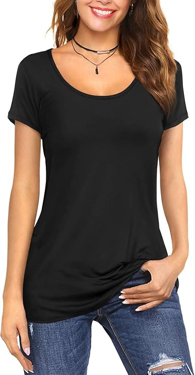 Amoretu Women's Scoop Neck Short/Long Sleeve Tees Cotton T Shirts Blouses Tops | Amazon (US)