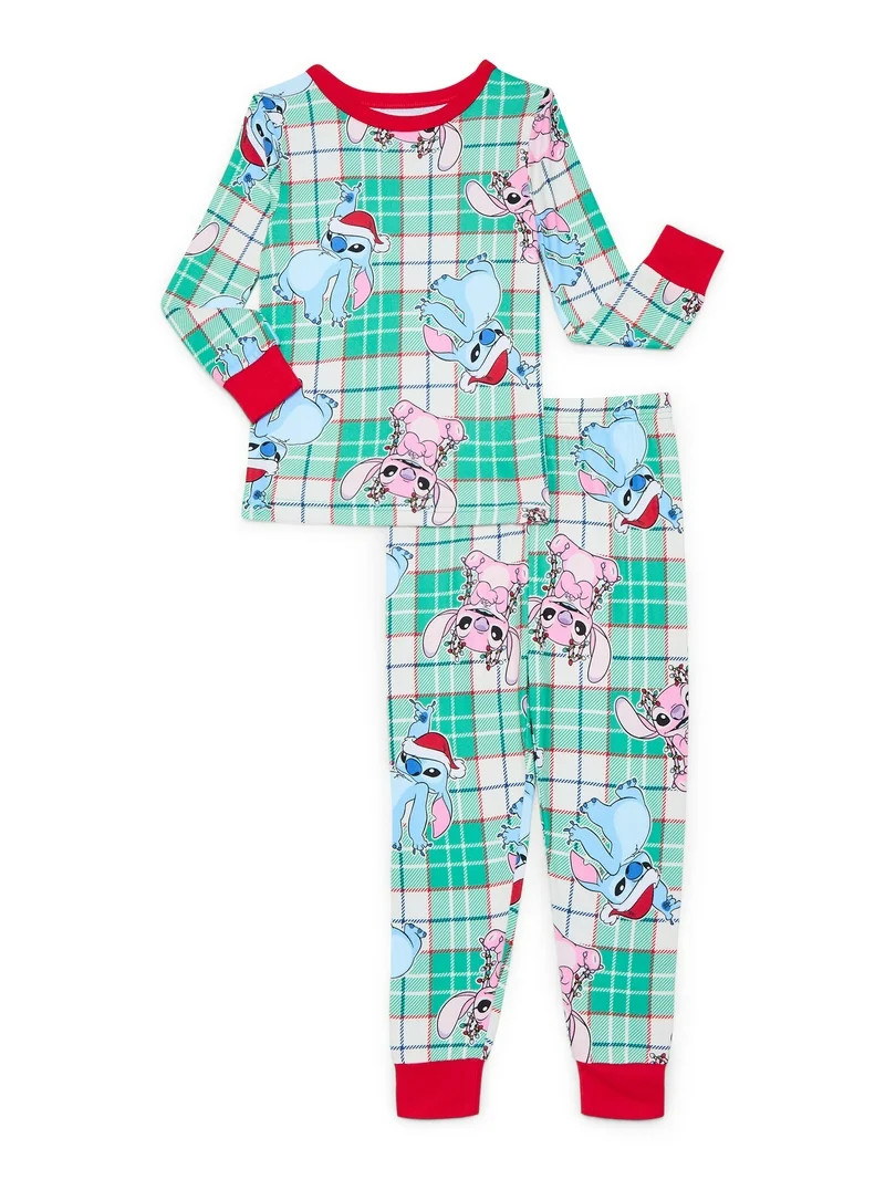 Lilo and Stitch Girls Long Sleeve Christmas Top and Pants Pajama Set, 2-Piece, Size 4-10 | Walmart (US)