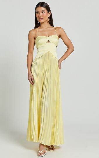 Shay Maxi Dress - Sweetheart Cut Out Pleated Dress in Lemon | Showpo (US, UK & Europe)