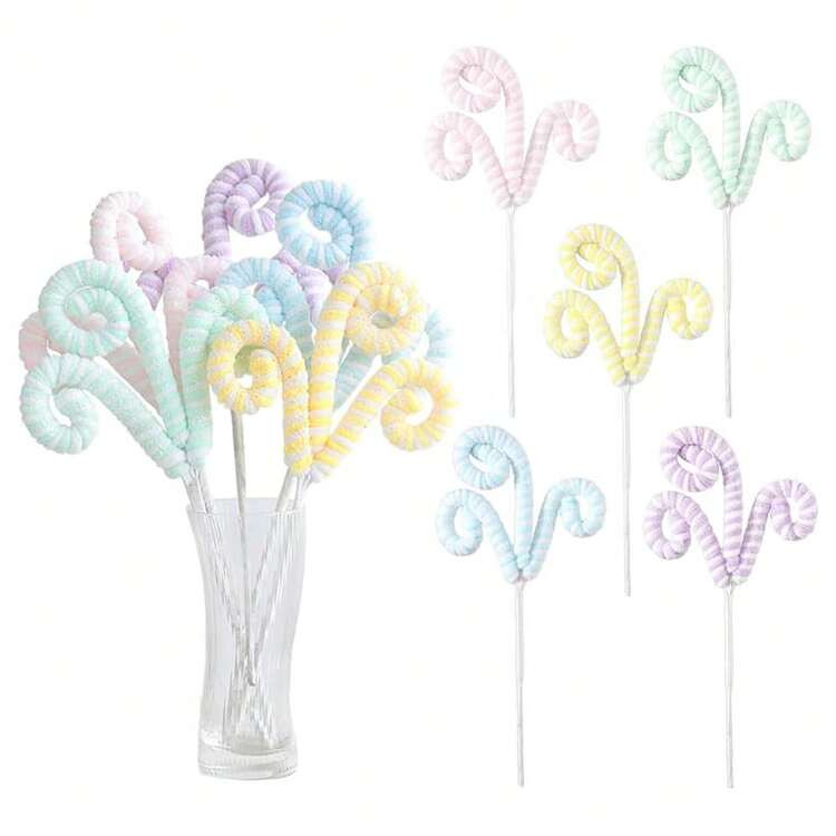5Pcs 37cm Macaron Color Christmas Tree Picks Pastel Candy Shape Christmas Tree Topper Christmas Curly Picks With Gitter Sequins Ornaments For Home Xmas Tree Vase Garland Holiday Party Decor | SHEIN